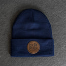 Beanie with Leather Patch Attached - Ox & Pine (Circle) Stamp