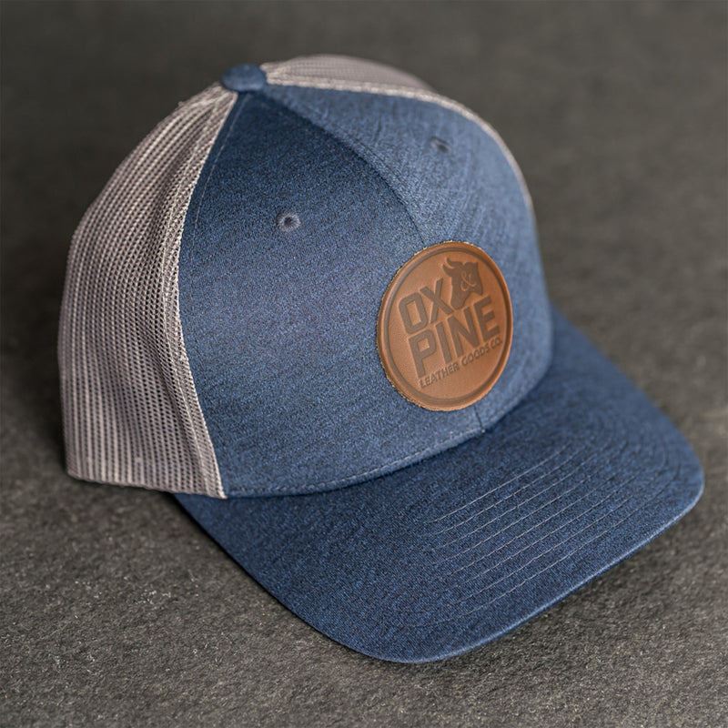 Leather Patch Performance Style Trucker Hat - Ox & Pine Stamp - Circle