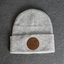 Beanie with Leather Patch Attached - Ox & Pine (Circle) Stamp