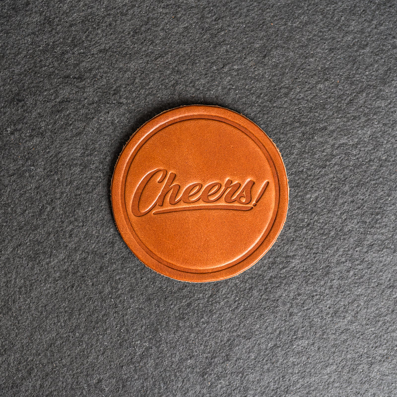 Cheers Leather Coasters - 4" Round - Sold individually or as a Set of 4