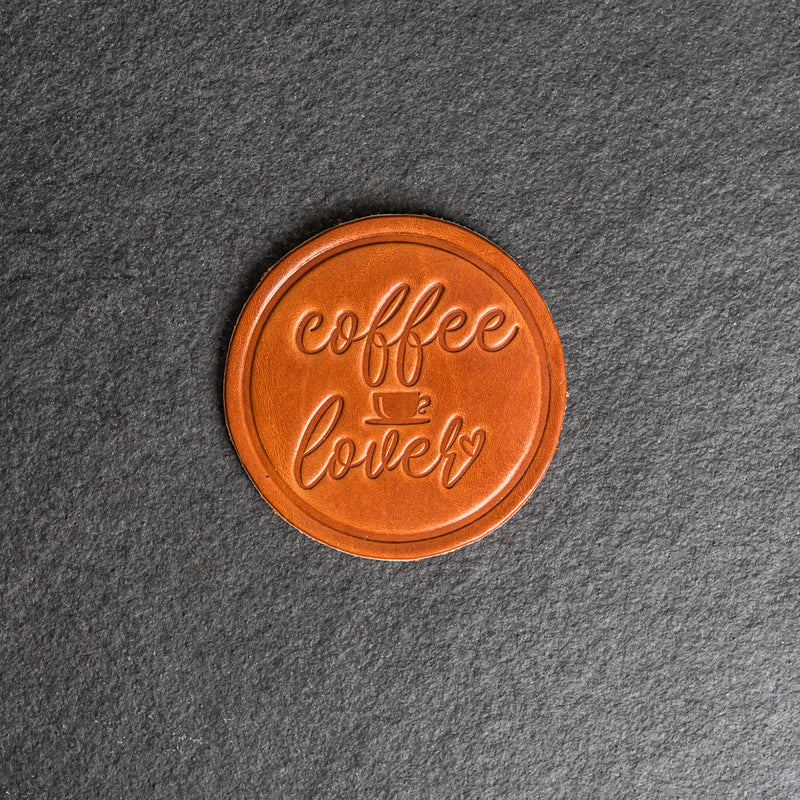 Coffee Lover Leather Coasters - 4" Round - Sold individually or as a Set of 4