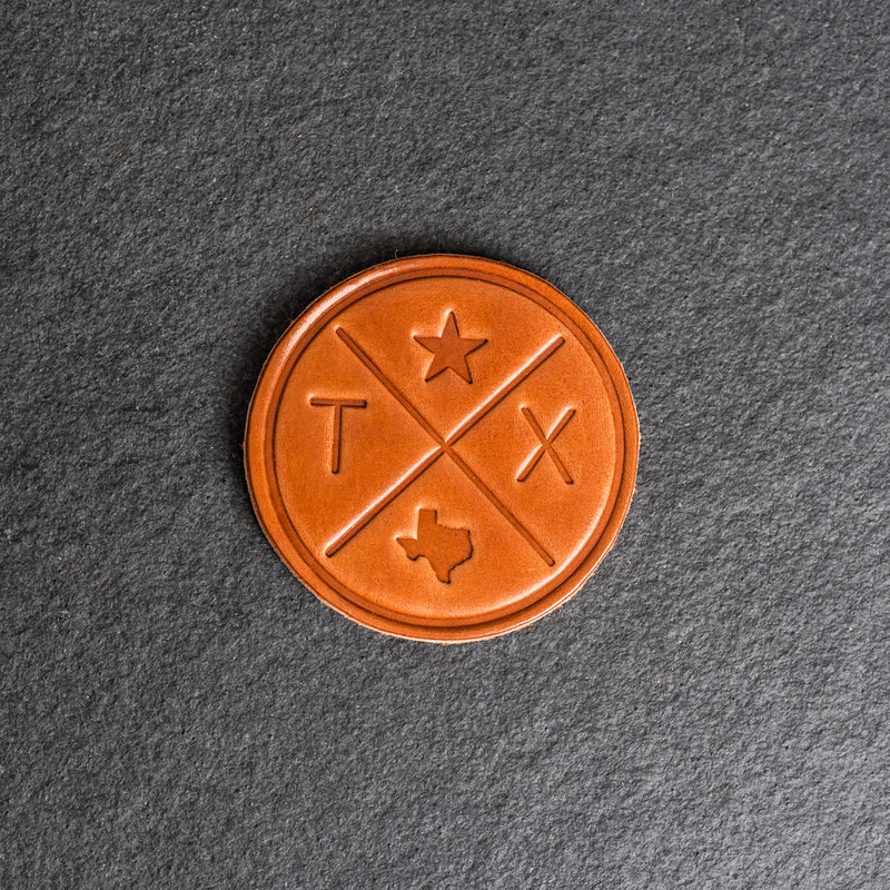 Texas Compass Leather Coasters - 4" Round - Sold individually or as a Set of 4