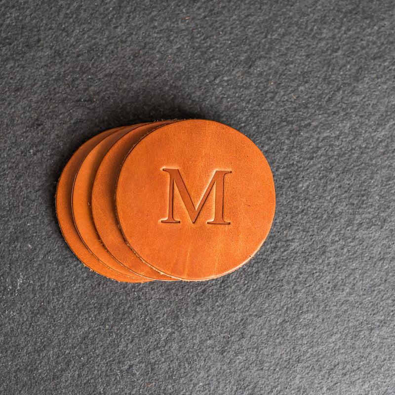 Personalized Leather Coasters -  Individual or Set of 4