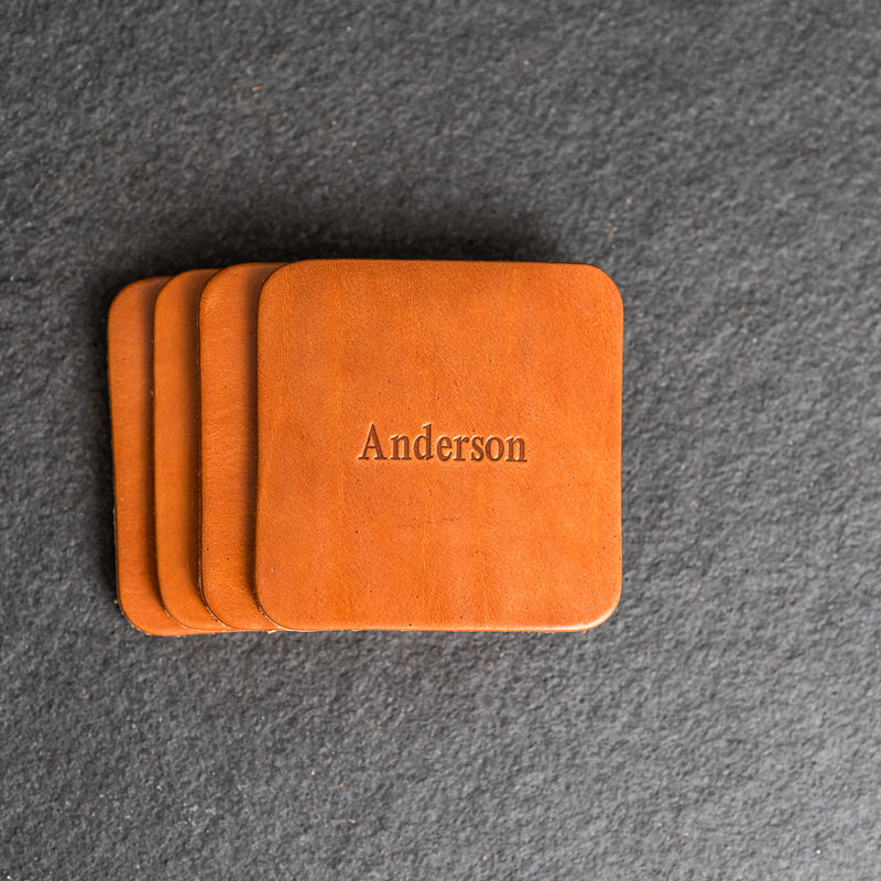 Personalized Leather Coasters -  Individual or Set of 4