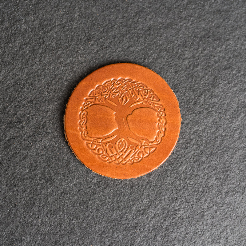 Celtic Tree Symbol Leather Coasters - Individual or Set of 4