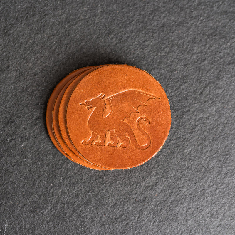 Dragon Symbol Leather Coasters - Individual or Set of 4