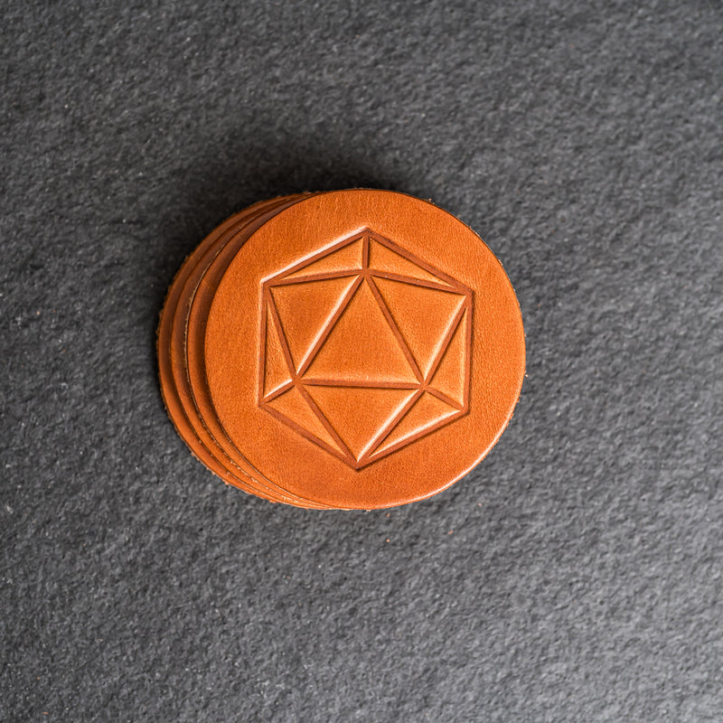 D20 Symbol Leather Coasters - Individual or Set of 4