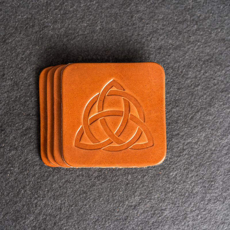 Celtic Knot Symbol Leather Coasters - Individual or Set of 4