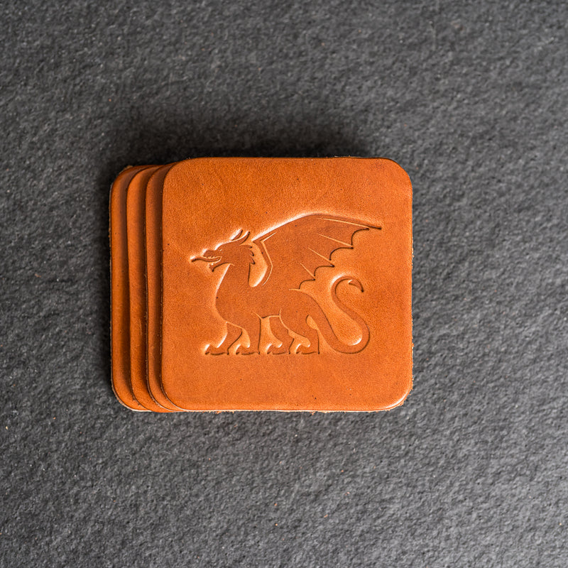 Dragon Symbol Leather Coasters - Individual or Set of 4