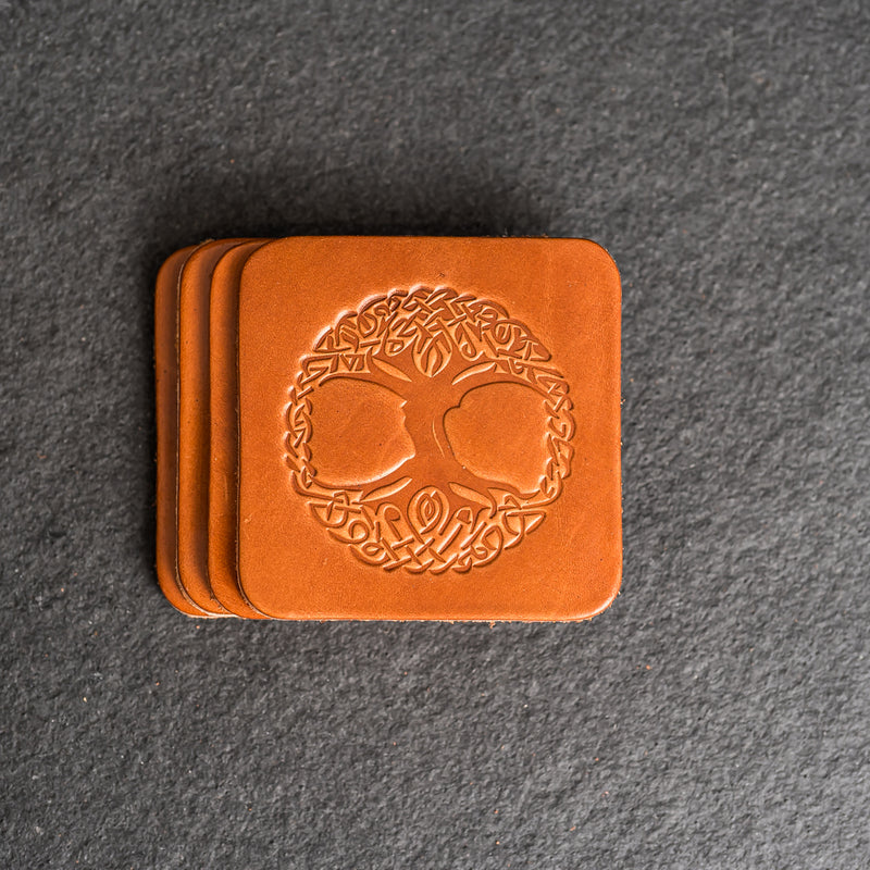 Celtic Tree Symbol Leather Coasters - Individual or Set of 4