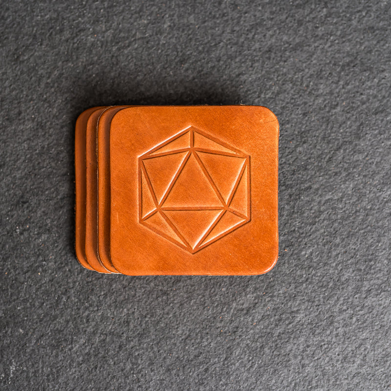 D20 Symbol Leather Coasters - Individual or Set of 4