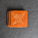 D20 with Swords Symbol Leather Coasters - Individual or Set of 4