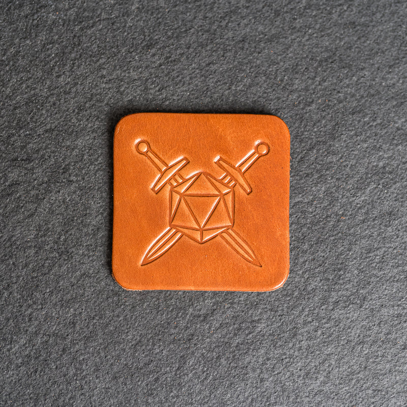 D20 with Swords Symbol Leather Coasters - Individual or Set of 4