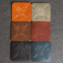 D20 with Swords Symbol Leather Coasters - Individual or Set of 4