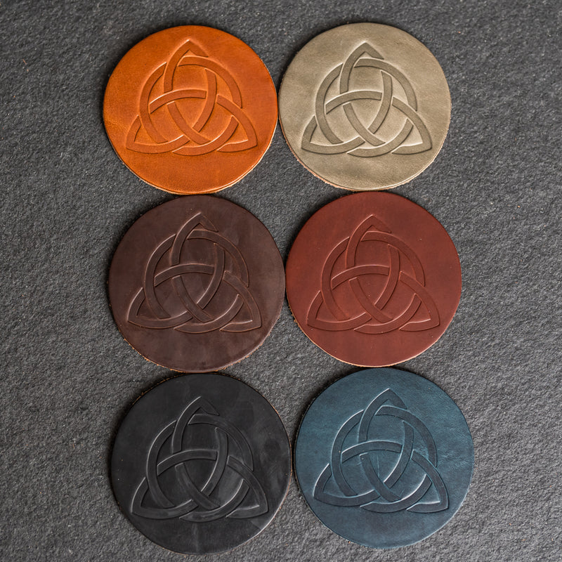 Celtic Knot Symbol Leather Coasters - Individual or Set of 4