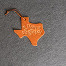 Merry Christmas Texas Shape Leather Christmas Ornament | Stocking Tags