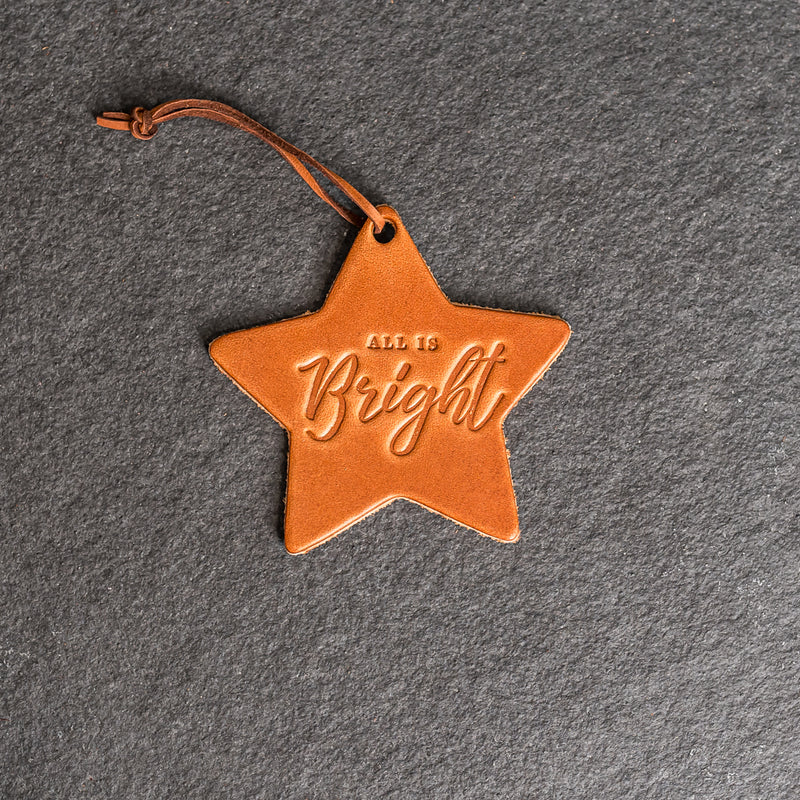 All is Bright Star Shape Leather Christmas Ornament | Stocking Tags