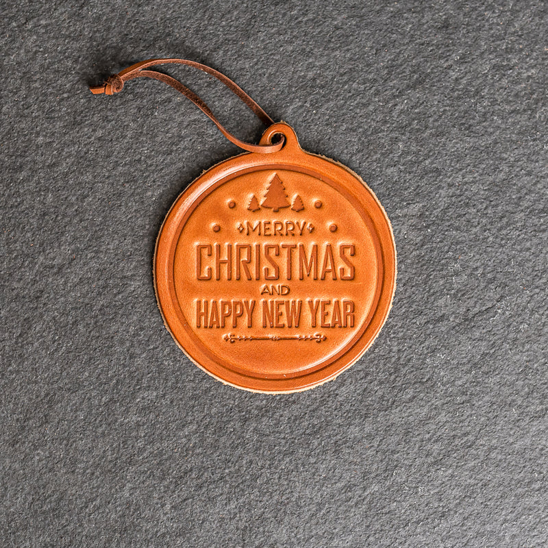 Merry Christmas Circle Shape Leather Christmas Ornament | Stocking Tags