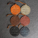 Merry Christmas Circle Shape Leather Christmas Ornament | Stocking Tags