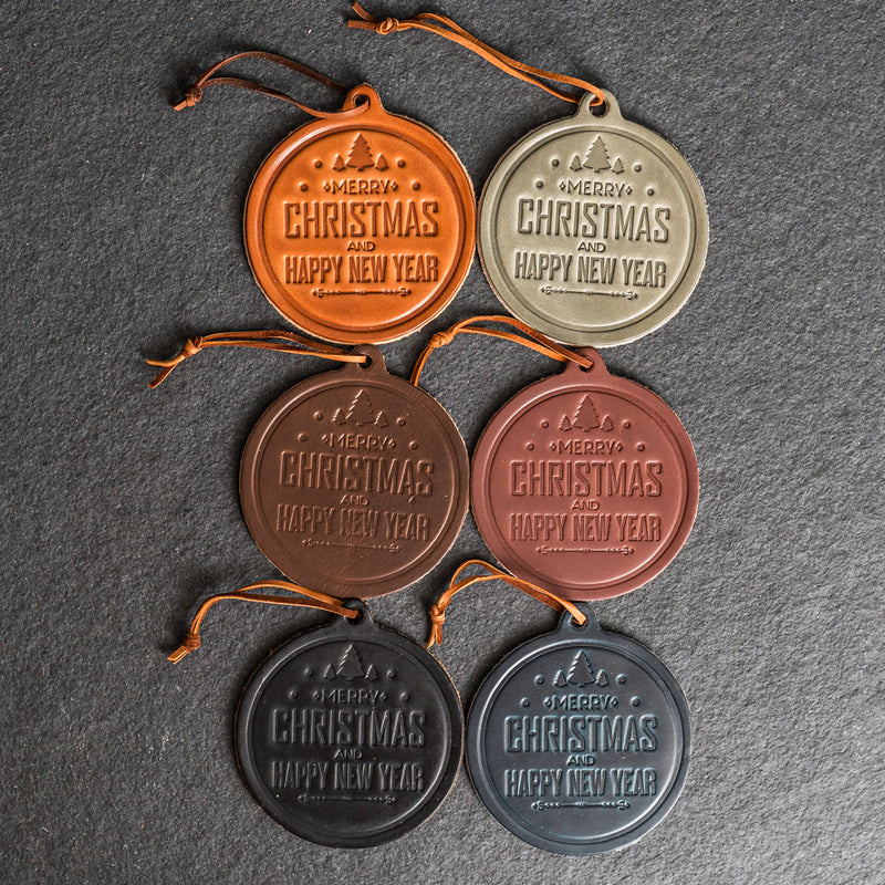 Merry Christmas Circle Shape Leather Christmas Ornament | Stocking Tags