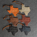 Merry Christmas Texas Shape Leather Christmas Ornament | Stocking Tags