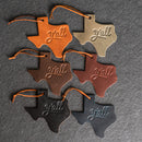 Y'all Texas Shape Leather Christmas Ornament | Stocking Tags