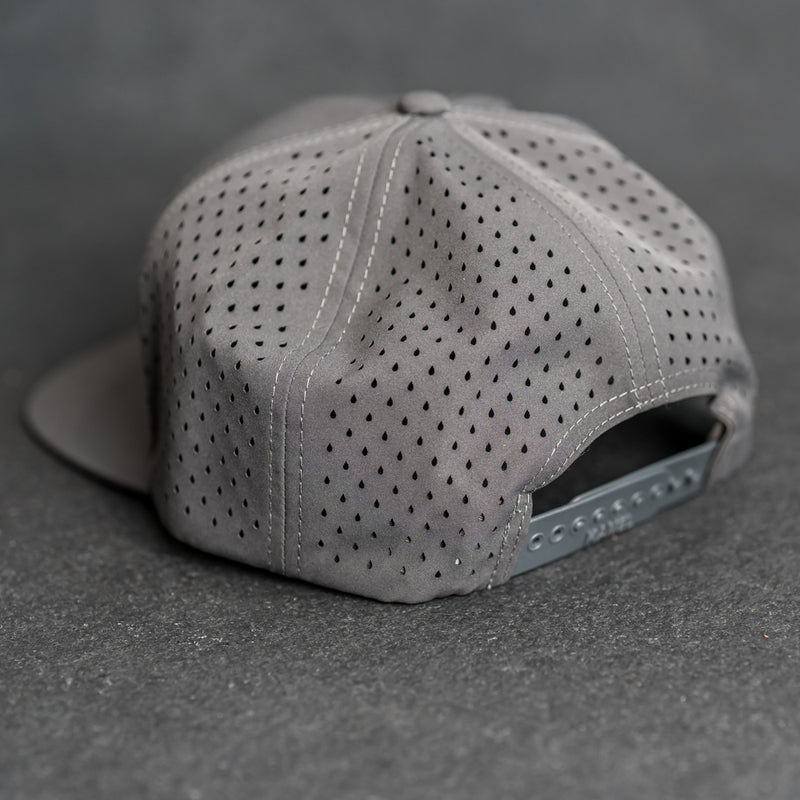 Leather Patch Flat Bill 7 Panel Perforated Performance Hat - American Flag Stamp