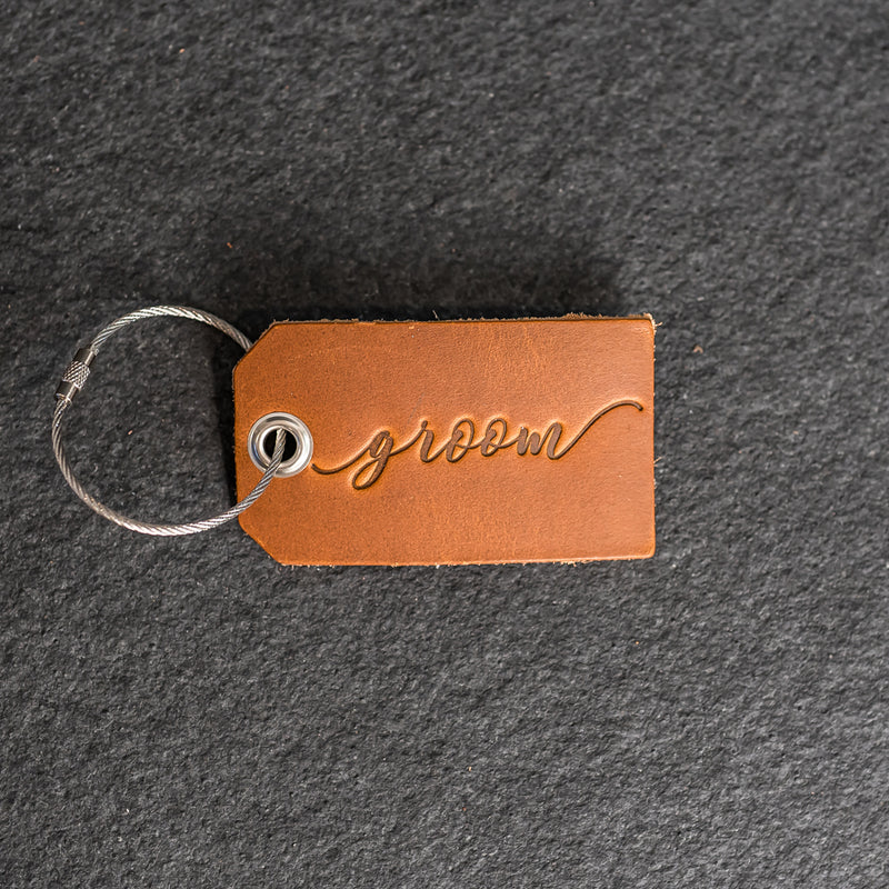 Set of Bride and Groom Stamped Leather Luggage Tags