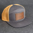 Personalized Leather Patch Flat Bill 7 Panel Trucker Hat