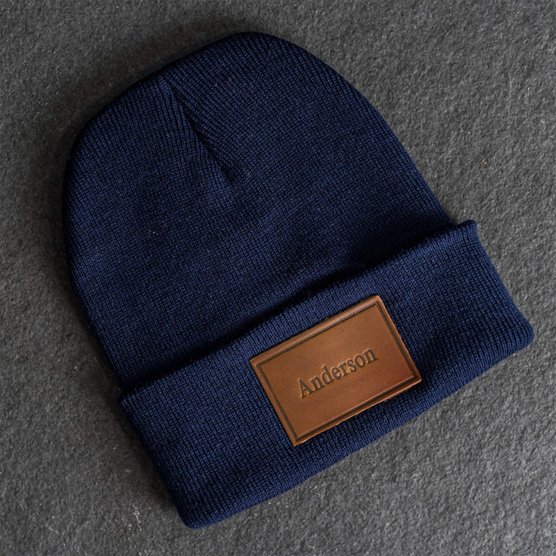 Beanie with Personalized Leather Patch Attached