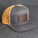 Personalized Leather Patch Flat Bill 7 Panel Trucker Hat