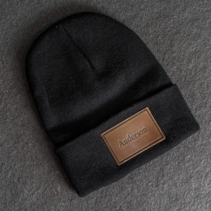 Beanie with Personalized Leather Patch Attached