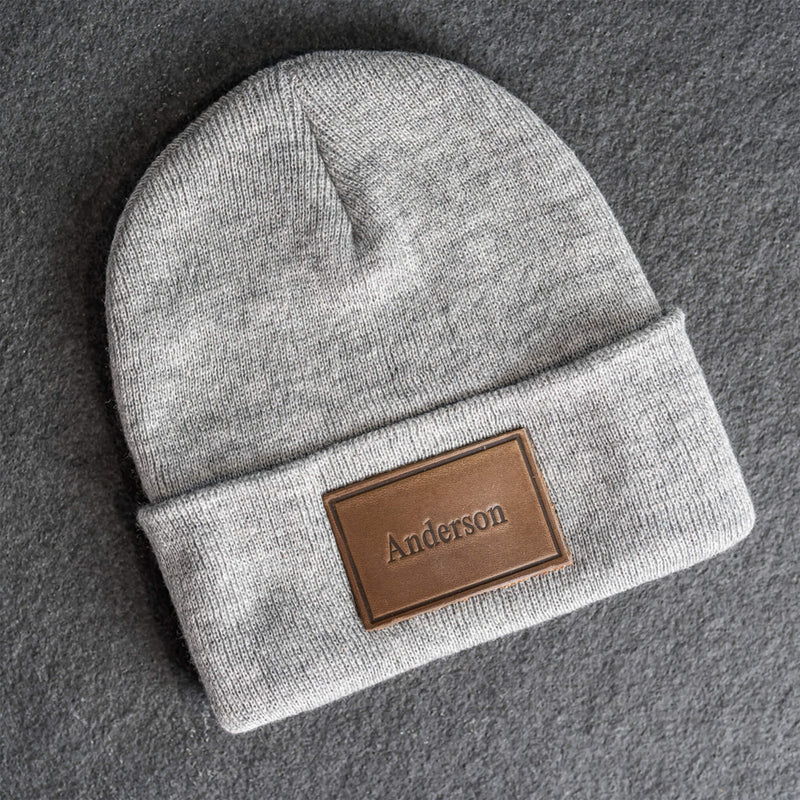 Beanie with Personalized Leather Patch Attached