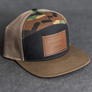 Personalized Leather Patch Flat Bill 7 Panel Trucker Hat