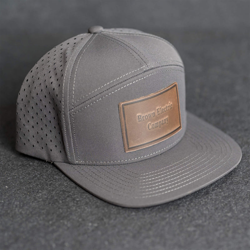 Personalized Leather Patch Flat Bill 7 Panel Perforated Performance Hat