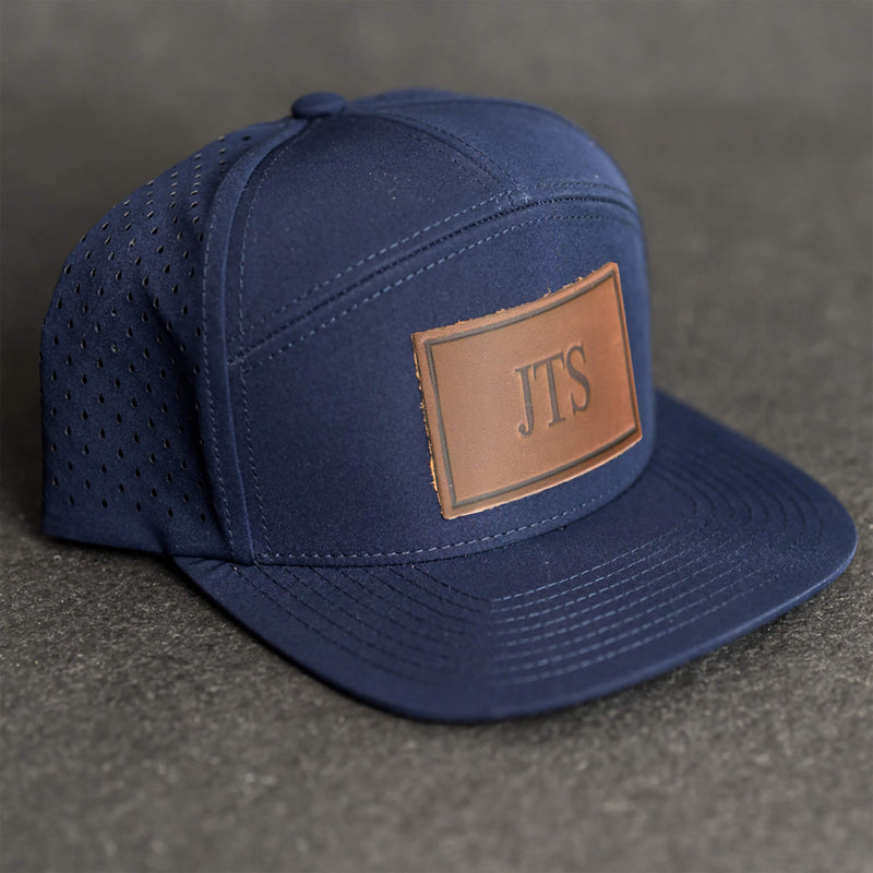 Personalized Leather Patch Flat Bill 7 Panel Perforated Performance Hat