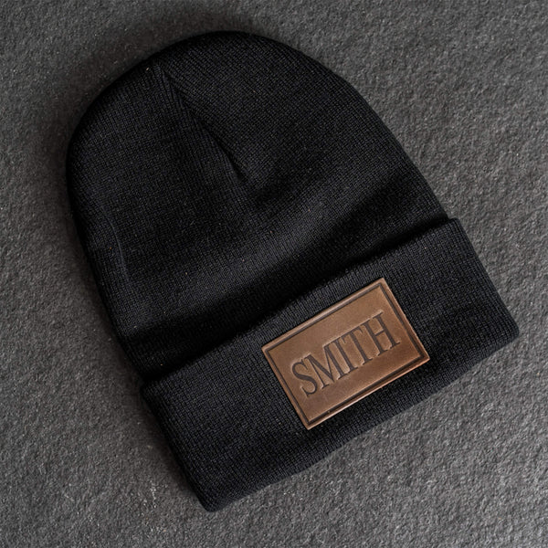 Beanie with Personalized Leather Patch Attached