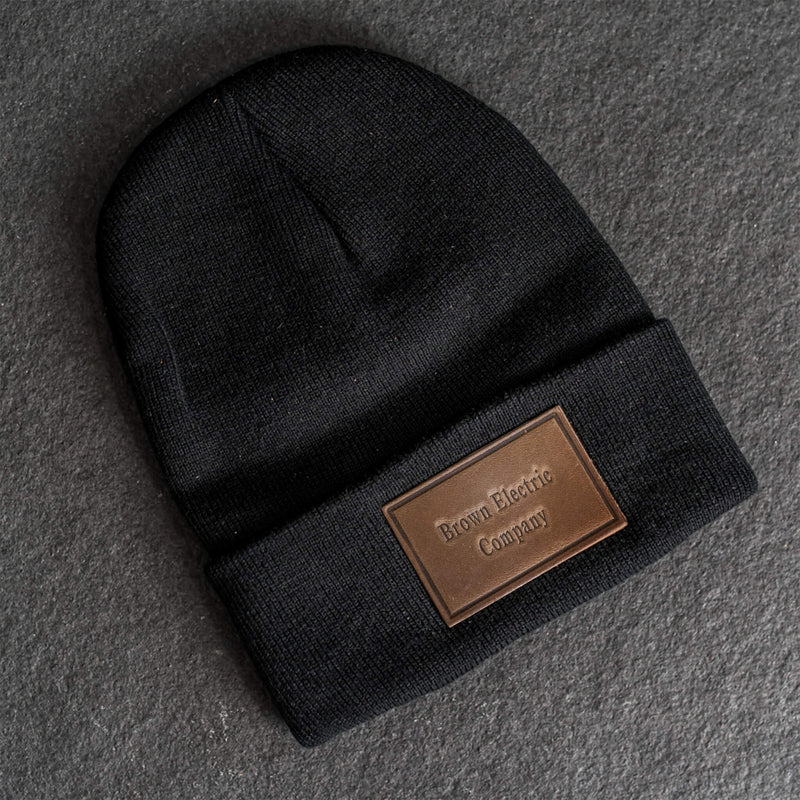 Beanie with Personalized Leather Patch Attached