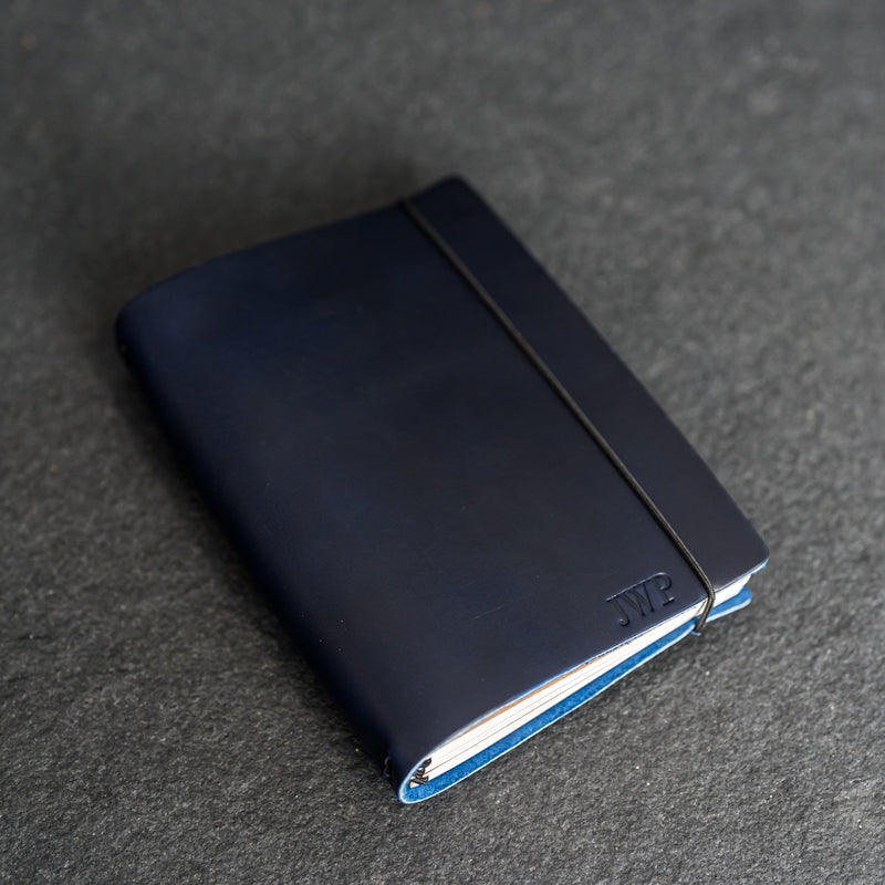 Limited Edition Navy Blue Refillable Personalized Leather Journal with Professional Elastic Closure