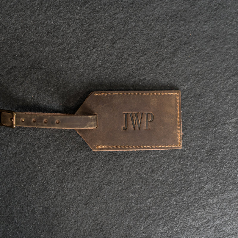 Personalized Leather Luggage Tags - Double Sided with Replaceable Information Card Included