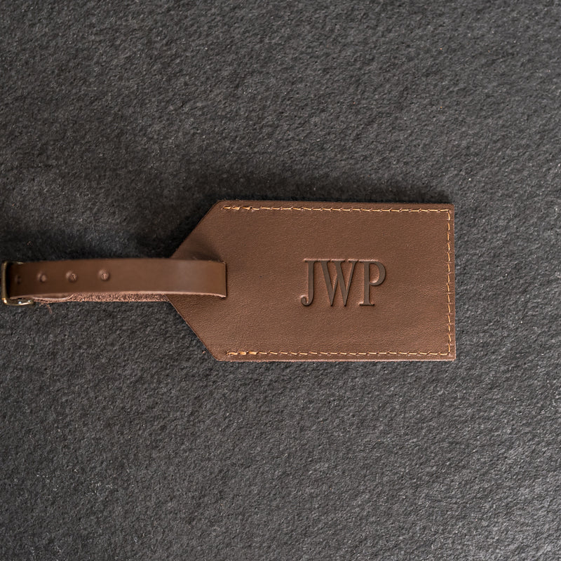 Personalized Leather Luggage Tags - Double Sided with Replaceable Information Card Included