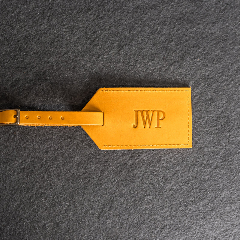 Personalized Leather Luggage Tags - Double Sided with Replaceable Information Card Included