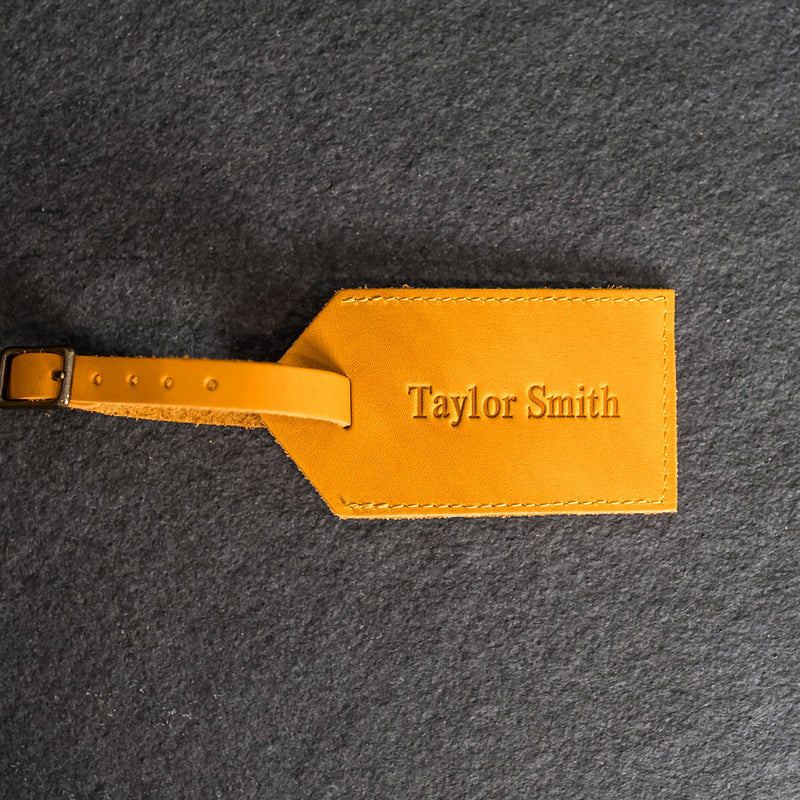 Personalized Leather Luggage Tags - Double Sided with Replaceable Information Card Included