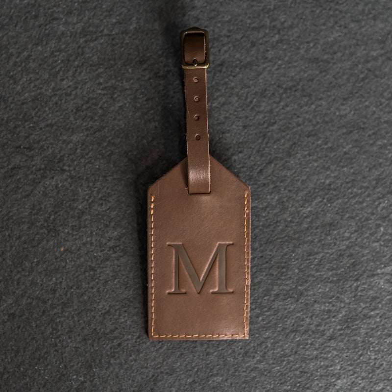 Personalized Leather Luggage Tags - Double Sided with Replaceable Information Card Included