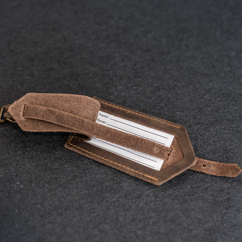Personalized Leather Luggage Tags - Double Sided with Replaceable Information Card Included
