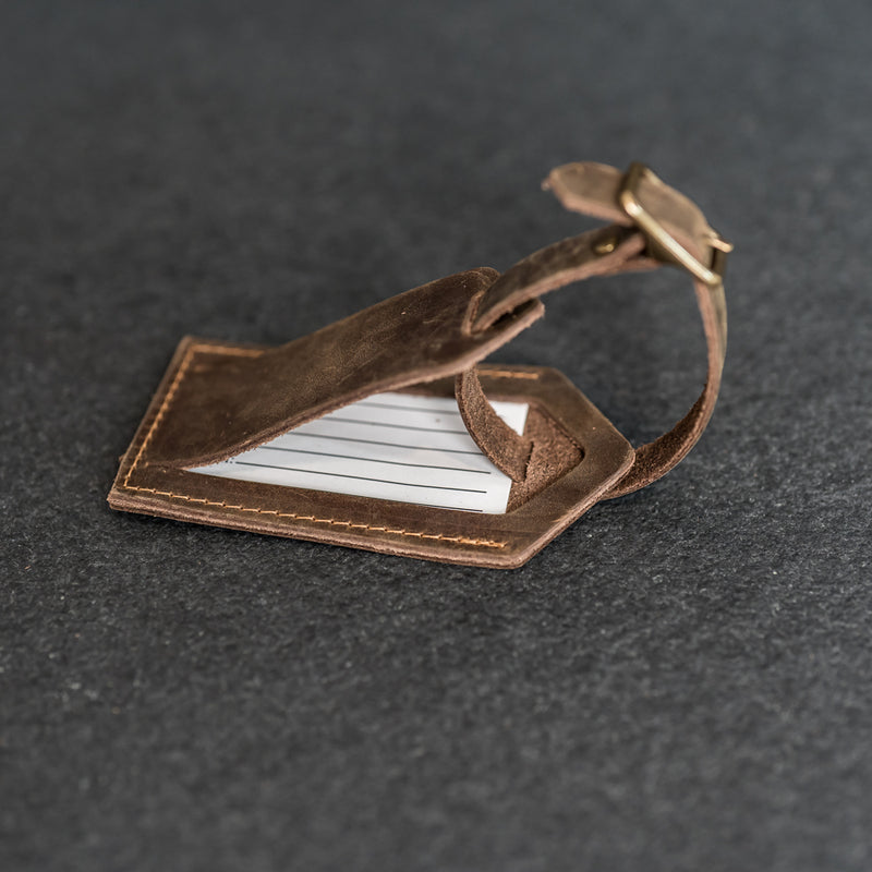 Personalized Leather Luggage Tags - Double Sided with Replaceable Information Card Included