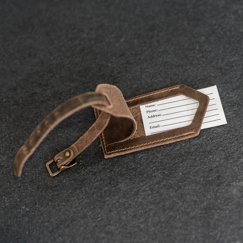 Personalized Leather Luggage Tags - Double Sided with Replaceable Information Card Included
