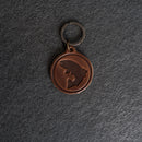 Leather Circle Keychain - Thick Leather - Fish Stamp Design