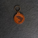 Leather Circle Keychain - Thick Leather - Fish Stamp Design