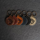 Leather Circle Keychain - Thick Leather - Fish Stamp Design